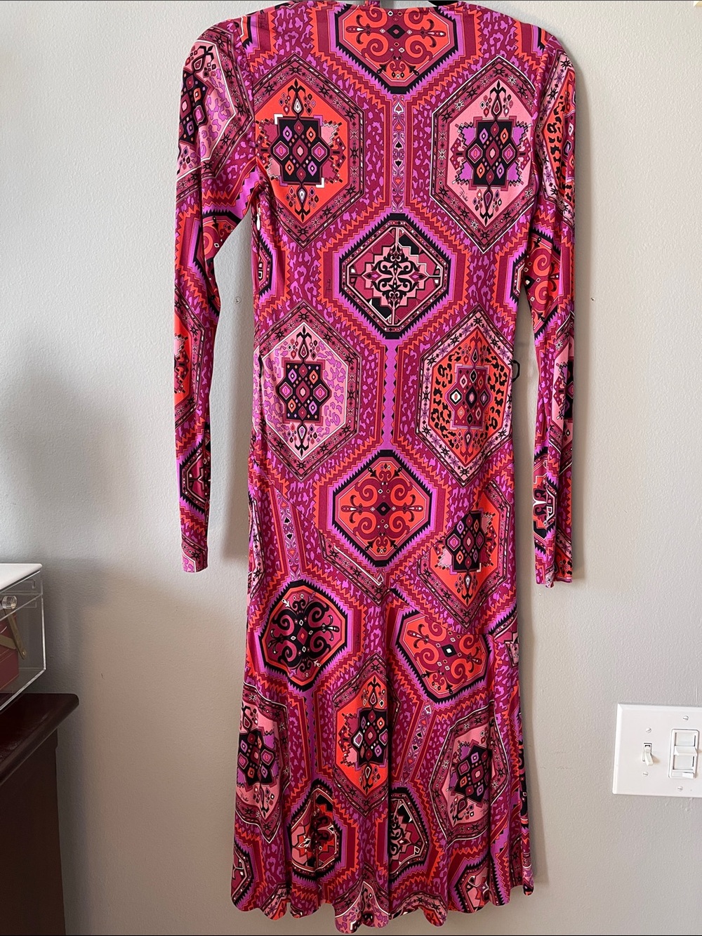 Emilio Pucci Pink & Black Geometric Long Sleeve Midi Dress with belt NEW - Picture 6 of 16